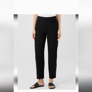 Eileen Fisher washable packable stretch crepe pull on pant black minimalist S/P